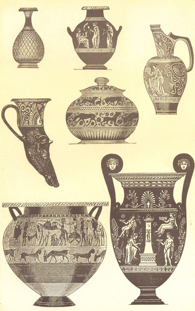 DECORATIVE. Greek Vases 1907 old antique vintage print picture
